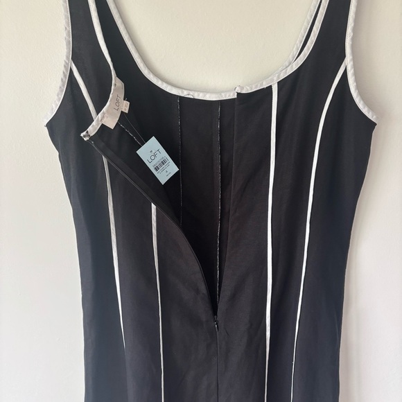 Loft Seamed Linen Blend Midi Dress Black White Preppy Feminine Chic - Picture 9 of 13